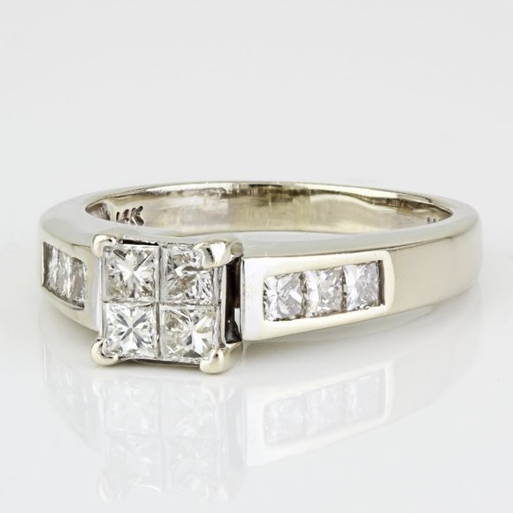 14k White Gold Princess-Cut Diamond Anniversary / Engagement / Cocktail Ring - Picture 4 of 8